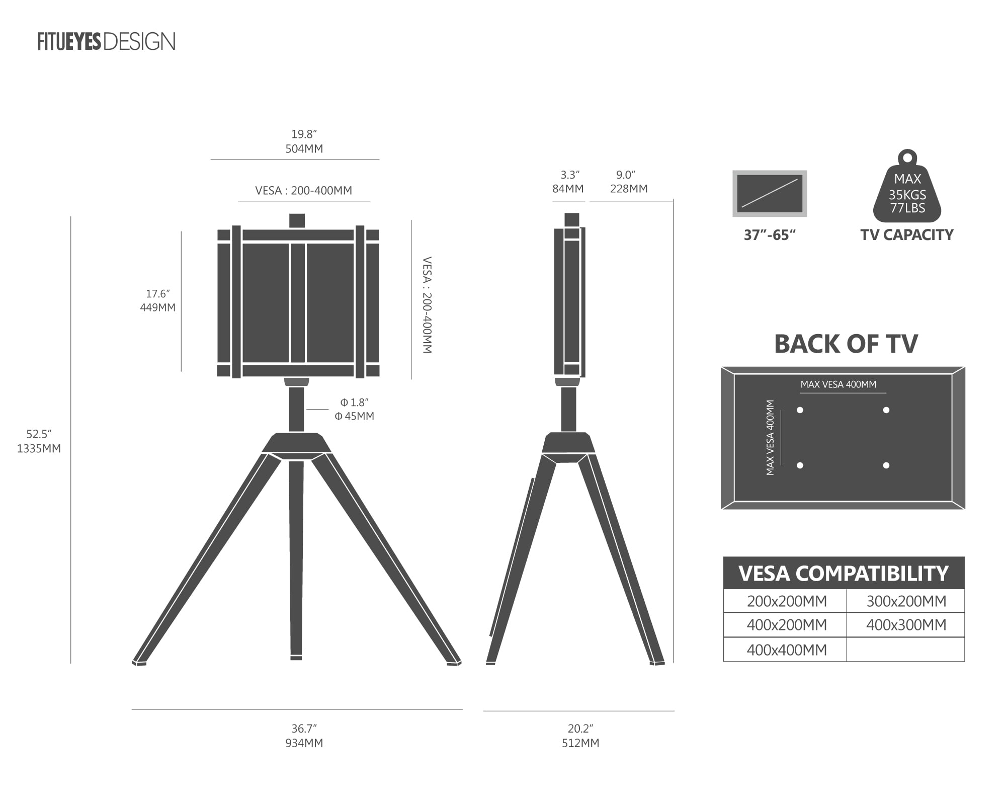 FITUEYES Corner Tripod TV Stand for TVs up to 65 Inch, Modern Easel TV Display Stand with Concealed Storage
