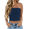 thumbnail image 2 of WTXUE Tank Top Corset Tops for Women Bandeau Top Sleeveless Tops Tube Top Off Shoulder Top Crop Tops Strapless Tank Top Basic Tank Tops for Women Backless Top Loose Top Dark Blue Xxl, 2 of 7