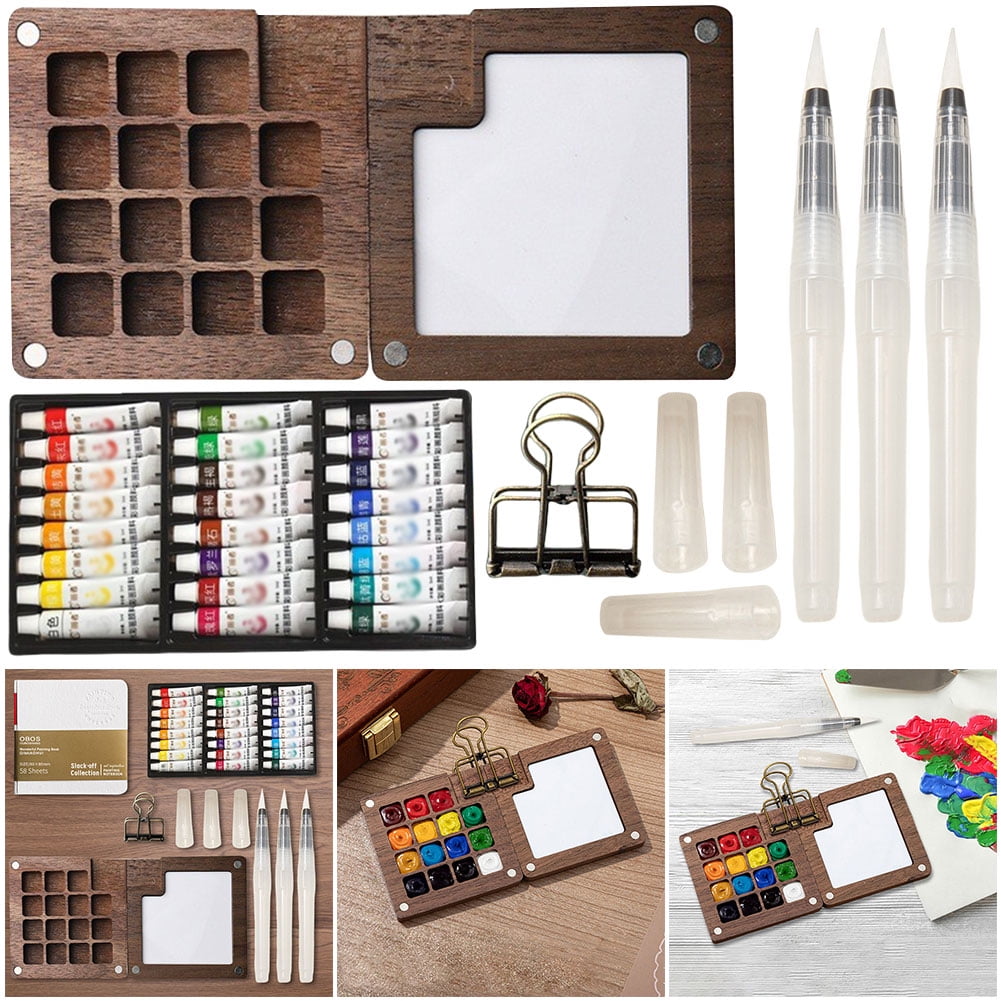 Ditregsr Travel Paint Palette Portable Watercolor Set Wooden Grid Paint Box (15 Grid)