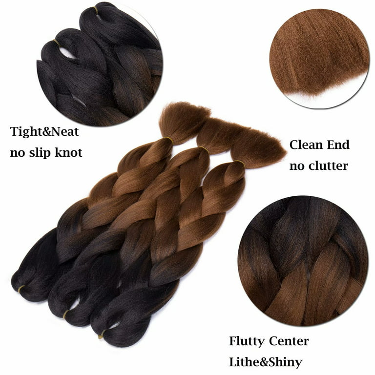Benehair Jumbo Braid Hair Extensions Real Afro Box Braid Crochet Twist  Braiding Ponytail 24 Dark Black 