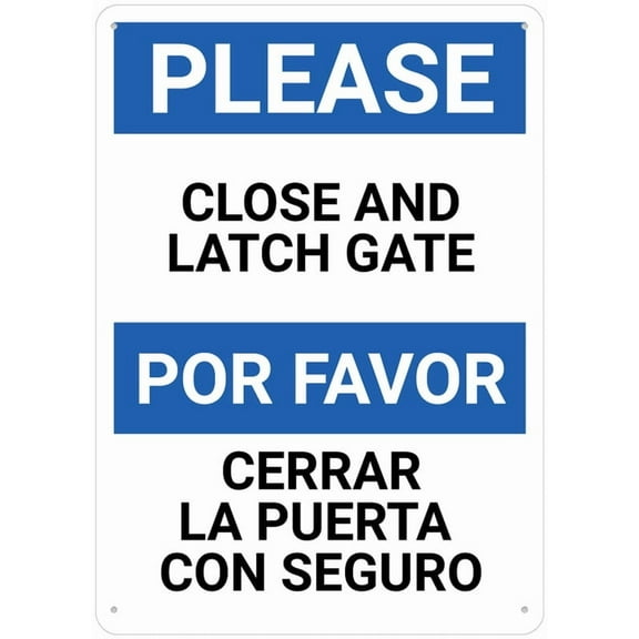 Please Close And Latch Gate Bilingual Spanish Sign 8"X12" Rust Free Aluminum Signs Outdoor, Metal Tin Sign For Home, Business, Yard