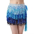 thumbnail image 3 of QATAINLAV Belly Dance Hip Scarf and Wrap Skirt for Women Trendy Sequin Tassel Mini Skirts Festival Performance Costume, Blue,, 3 of 8