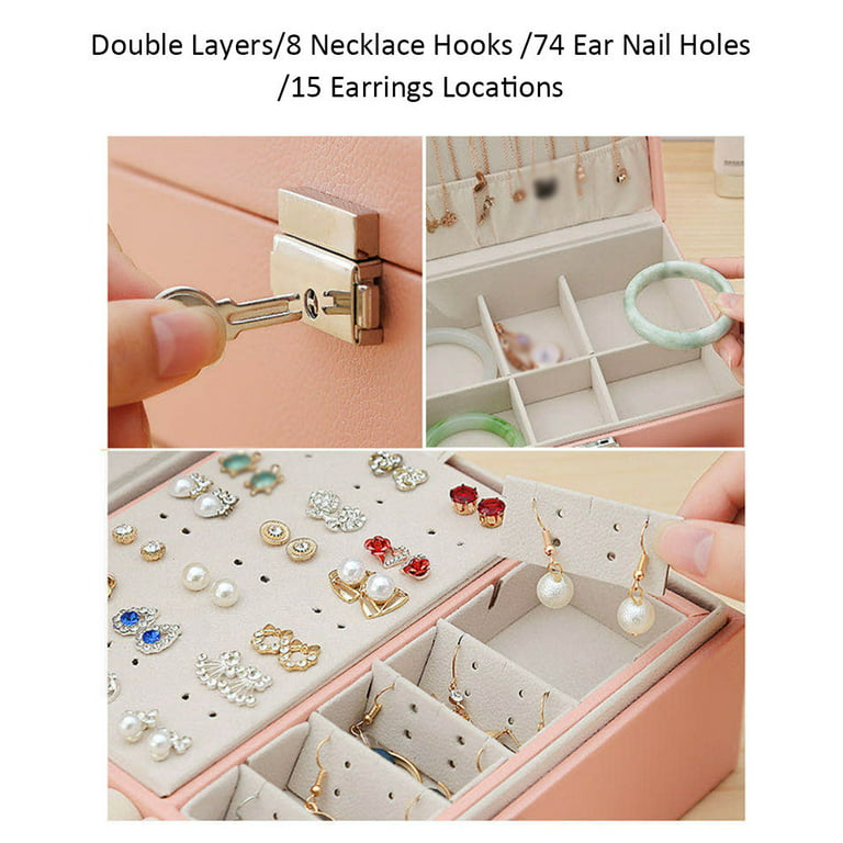 Multi-Functional Jewelry Box PU Leather Casket Double Layer Large Capacity  Jewelry Organizer Storage Case for Rings Earrings Necklace