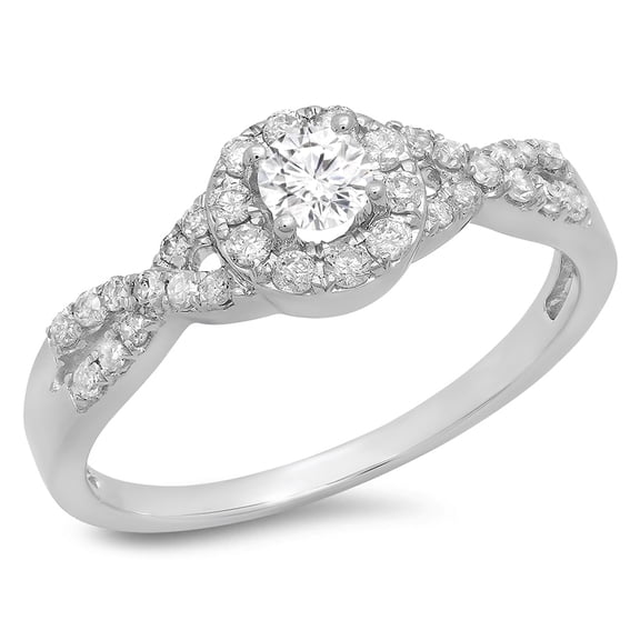 Dazzlingrock Collection 0.50 Carat (ctw) 14K Round Diamond Engagement Halo Swirl Bridal Ring 1/2 CT, White Gold, Size 7