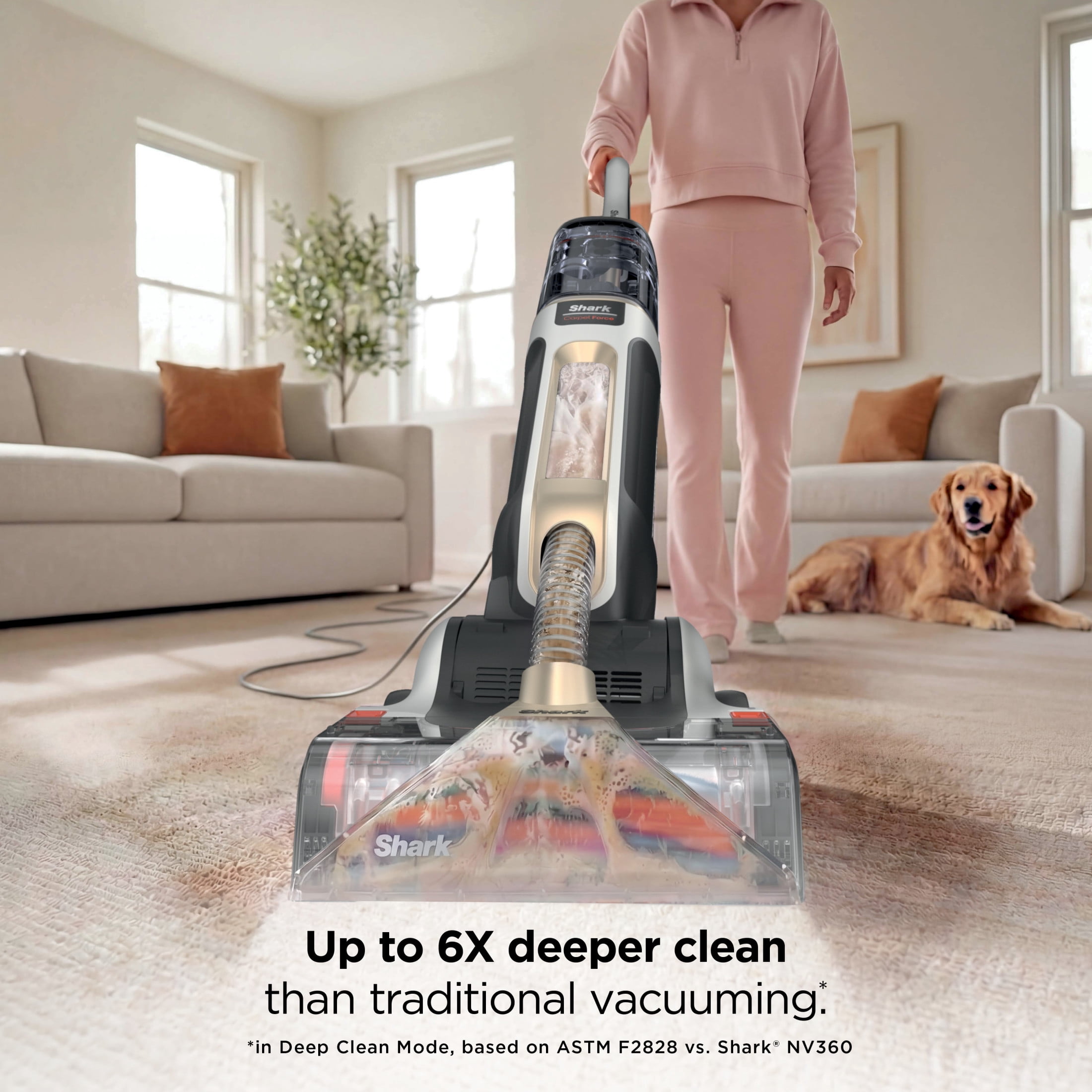 Shark CarpetForce Ultra Lightweight Upright Carpet & Area Rug Cleaner, Carpet Shampooer, Two Cleaning Modes, DirtDisrupt Brushroll, Deep Clean Ultra Solution, White, EX500