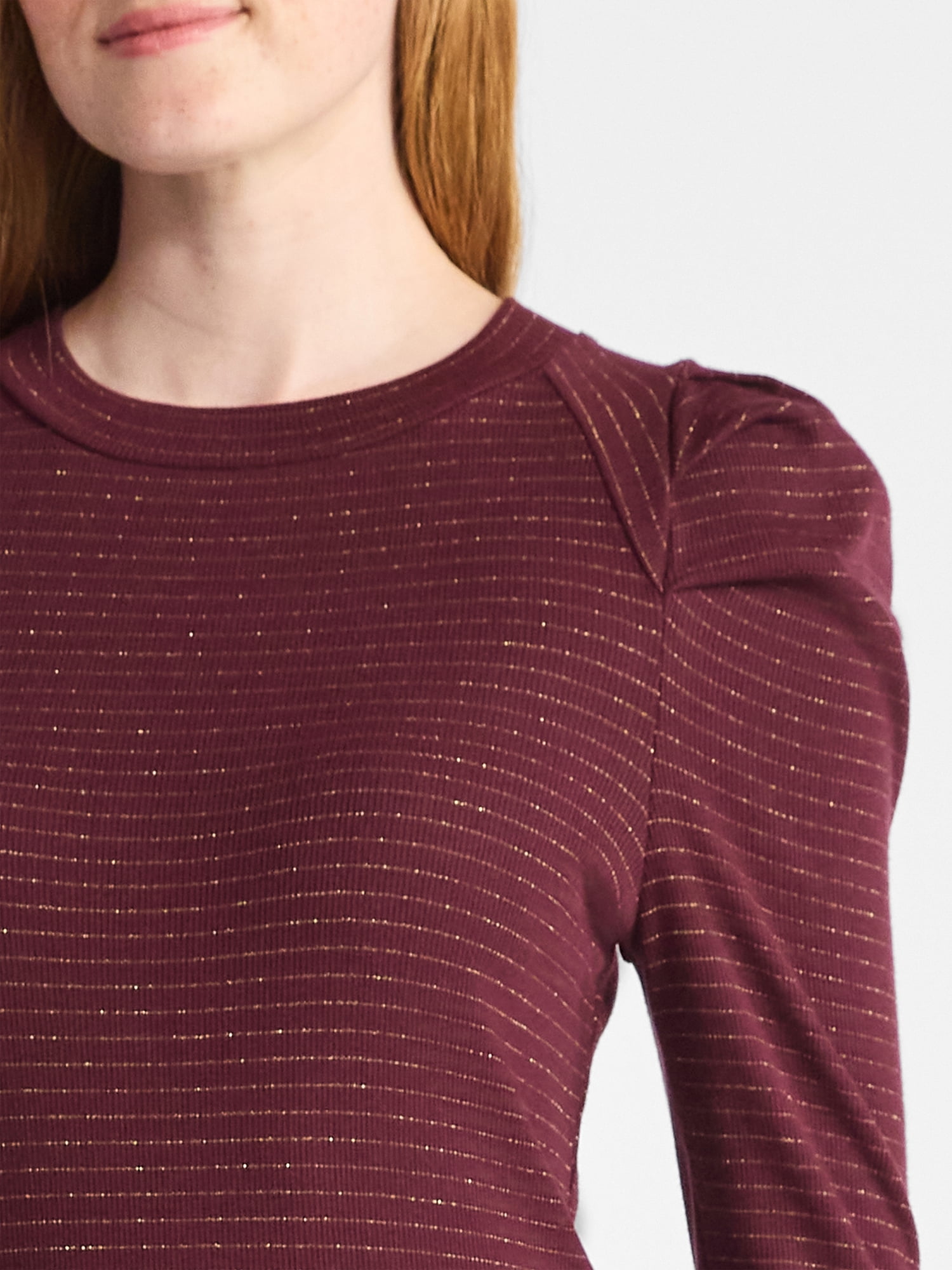 Time and Tru Women's Top with Long Puff Sleeves, Size XS-XXXL