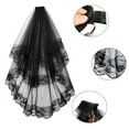 thumbnail image 4 of Shenmeida White/Black Two Layers Lace Cascade Bridal Wedding Veil with Comb, 4 of 7