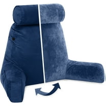 XXL Husband Pillow Aspen Edition - Adult Reading Bed Rest Pillow with Arms & Detach Neck Roll on Bungee Cord - Premium Memory Foam, Reversible 2 Sided Covers Micro Suede or Plush, Dark Blue