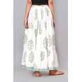 thumbnail image 4 of Women White Floral Block Printed Cotton Maxi Long Skirt with Elastic Waist & Tiered Flowy Fit - XL, 4 of 6