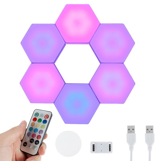 Muyoka 6 uds. Hexágono panal luz Color carga DIY LED lámpara de pared USB alimentado RGB luz Muyoka Hogar