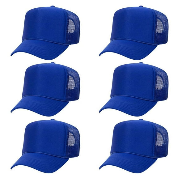 OTTO CAP 5 Panel High Crown Mesh Back Trucker Hat, Polyester Foam Front, Blue, 6PCS Set Pack