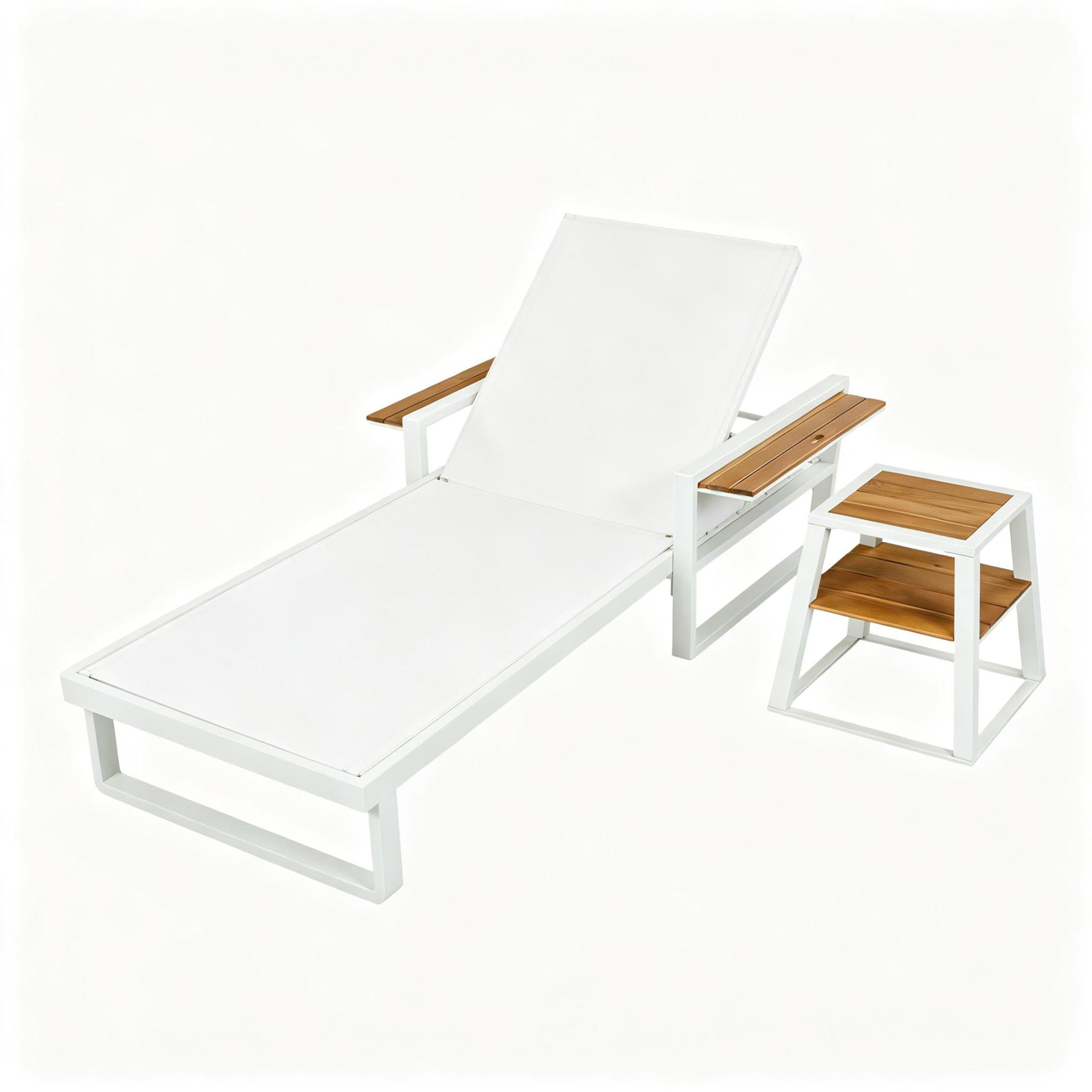 Christopher Knight Home 2-Piece Outdoor Patio Lounge Set, Chaise Lounge Chair and Side Table, White + Teak