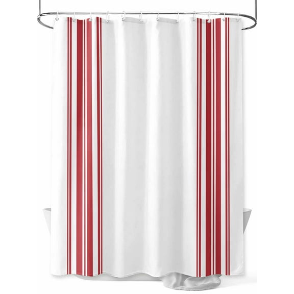 Farmhouse Red Shower Curtain, Stripes Decoration Waterproof Shower Curtain Set with 12 Hooks Lightweight Washable Fabric Shower Curtains for Bathroom 72x72 Inches