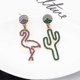 thumbnail image 5 of Pendientes asimétricos colgantes con diseño de flamenco y cactus con diamantes de imitación huecos, joyería para mujeres, hombres, niñas y niños., 5 of 5