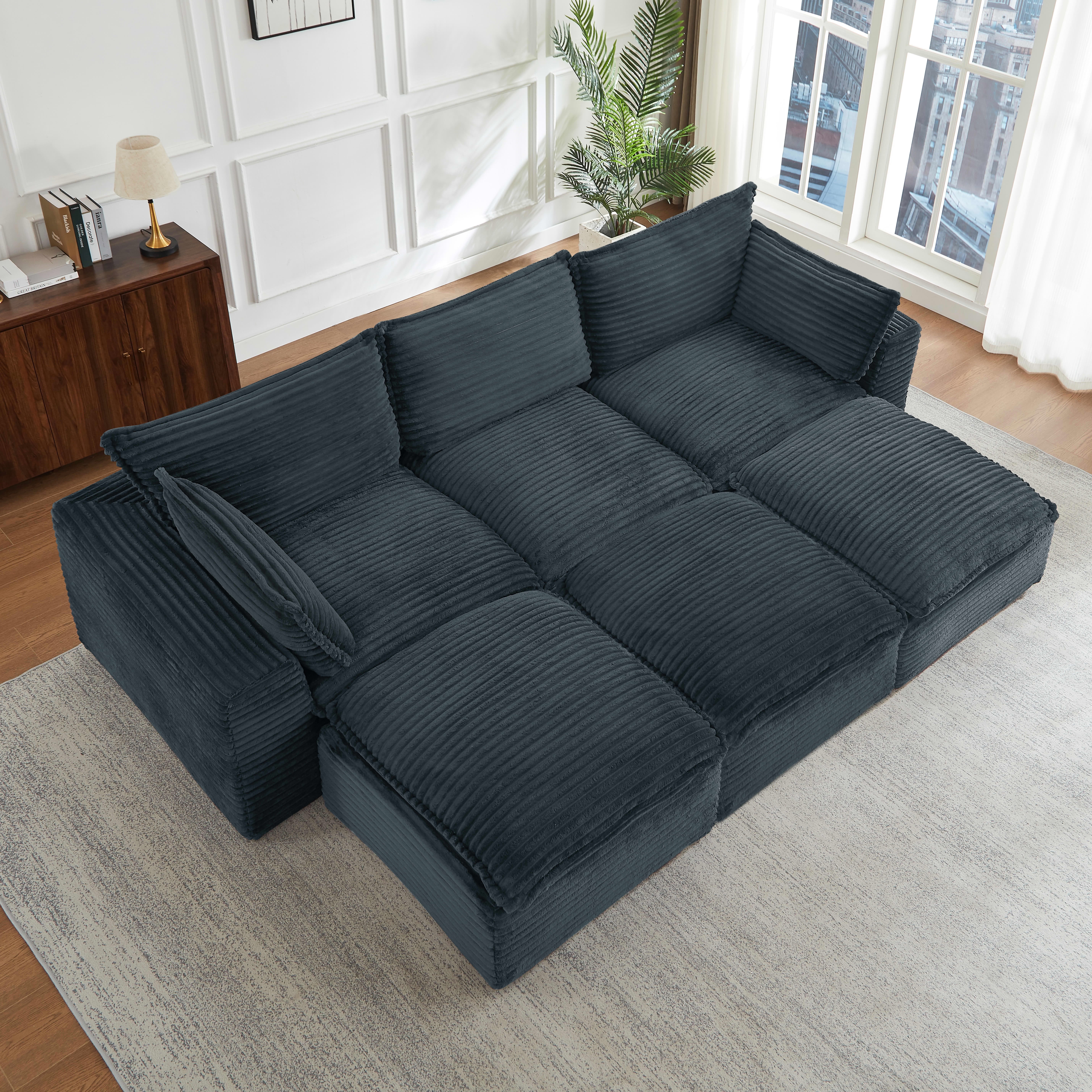 MAYEERTY Corduroy Oversized Sectional Sofa, Cloud Convertible Couch for Apartment & Living Room, Dark Gray
