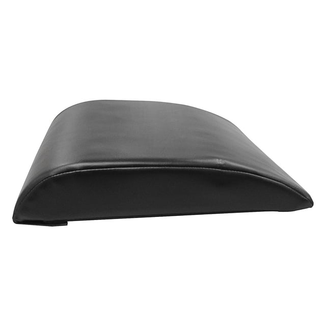 tapete corto tayga para abdomen color negro antiderrapante Tapete corto Tayga para abdomen en negro, vista frontal baja que muestra su silueta curvada y protector de coxis; espuma de alta densidad con superficie texturizada antiderrapante para estabilidad y rango completo de movimiento, práctico para rutinas en casa.