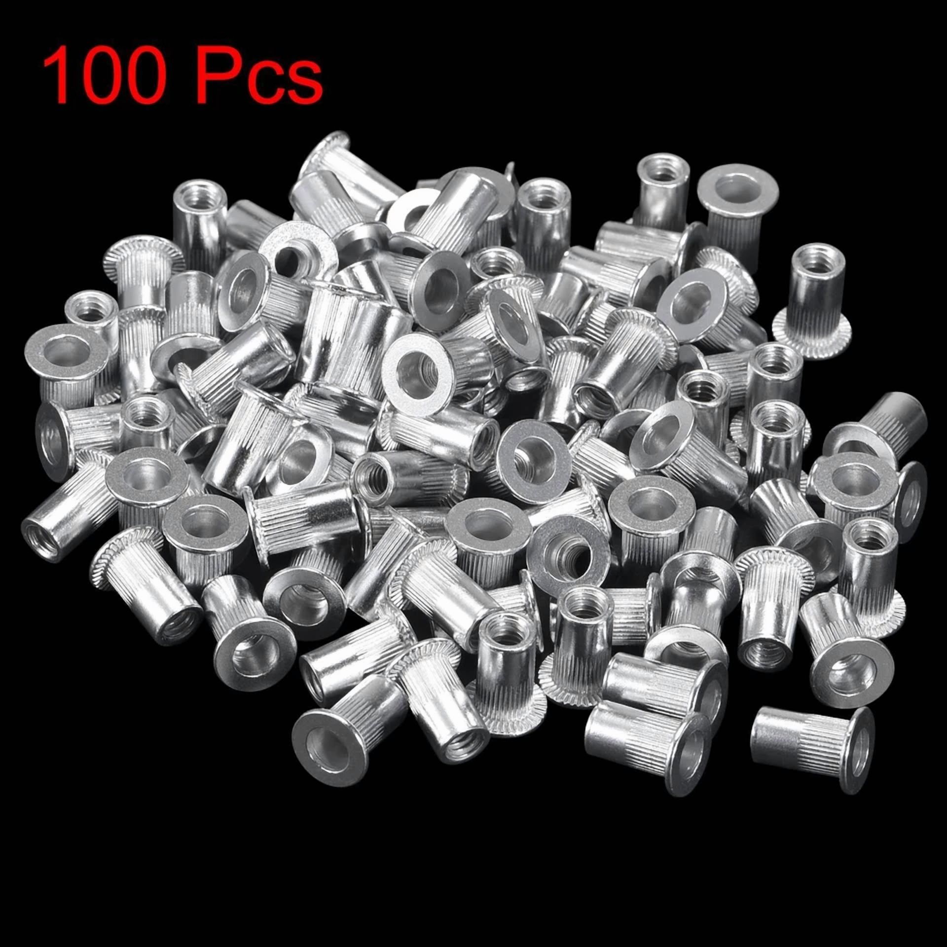 CIRCLE- 100Pcs #8-32 Rivet Nuts Aluminium Alloy Knurled Flat Head Threaded Insert Nut