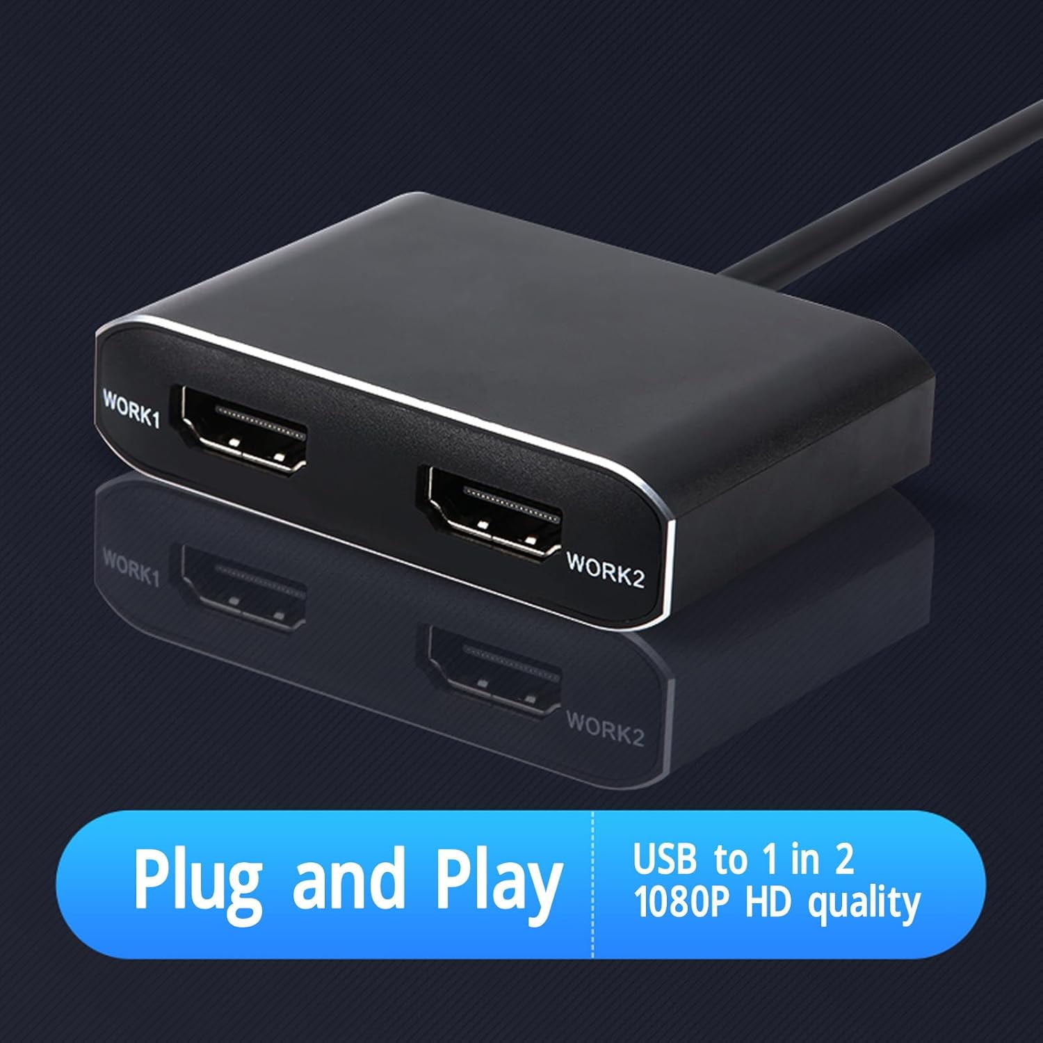 USB 3.0 To Dual HD Adapter, External Video Graphics Card HD Dual Monitor Display Adapter 1920x1080P 5Gbps USB C Splitter 2 Monitor Extended Display for PC Laptop