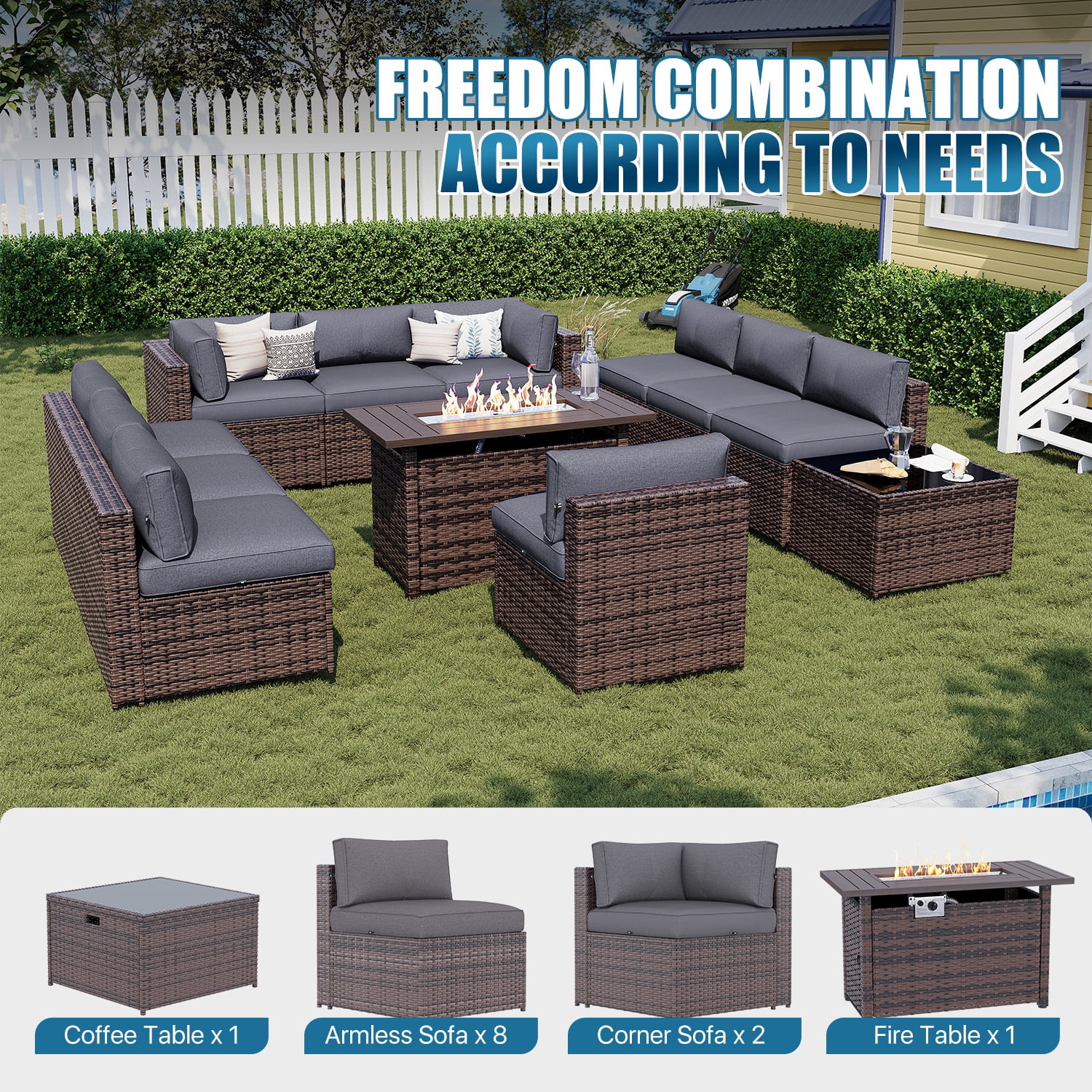 Sunmthink 12-Piece Outdoor Patio Furniture, Patio Furniture Sets with Fire Pit, Wicker Outdoor Conversation Set and Waterproof Cover