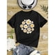 thumbnail image 1 of Girls' Cotton T-Shirt with Smiling Chrysanthemum Design - Casual, Lightweight, Short-Sleeved Top for Summer, Comfortable Fit, Knit Fabric, Summer Clothing | Floral Graphic Tee | Comfortable Fit Top, 1 of 6