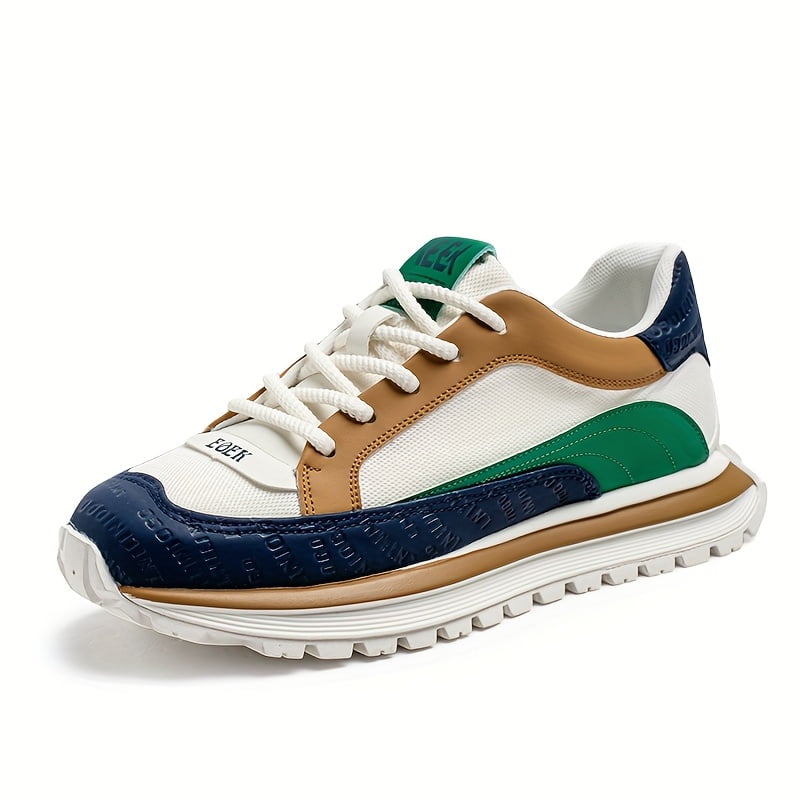Men'S Stylish All-Season Sneakers - Round Toe Lace-Up Design, Green & White Striped Outdoor Sneakers for Hiking ， Breathable Faux Casual Shoes with PVC Sole,
