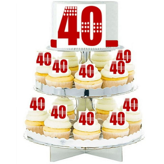Red 40th Birthday Edible Photo Toppers & Edible Cupcake Decoration Kit