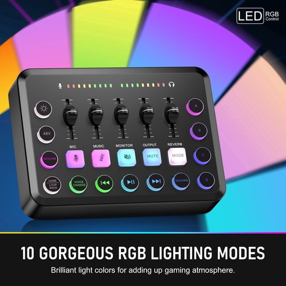 F11 Gaming Audio Mixer, Sound Board for PS5/ PC/Phone, Live Streaming Audio Interface with 3.5mm/XLR Microphone Input, Individual Control Live Sound Card, DJ Mixer Effects, Voice Changer, Denoise