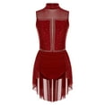 thumbnail image 3 of YONGHS ​​​Women Figure Ice Skating Dress Mesh Patchwork Leotard Lyrical Dance Costume Burgundy XL, 3 of 7