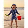 thumbnail image 3 of BemeyourBBs Toddler Baby Boy Girl One Piece Swimsuit Kids Infant Bathing Suit Long Sleeve Rash Guard Half Zipper Shark Swimwear Sunhat Set UPF 50+, 3 of 9