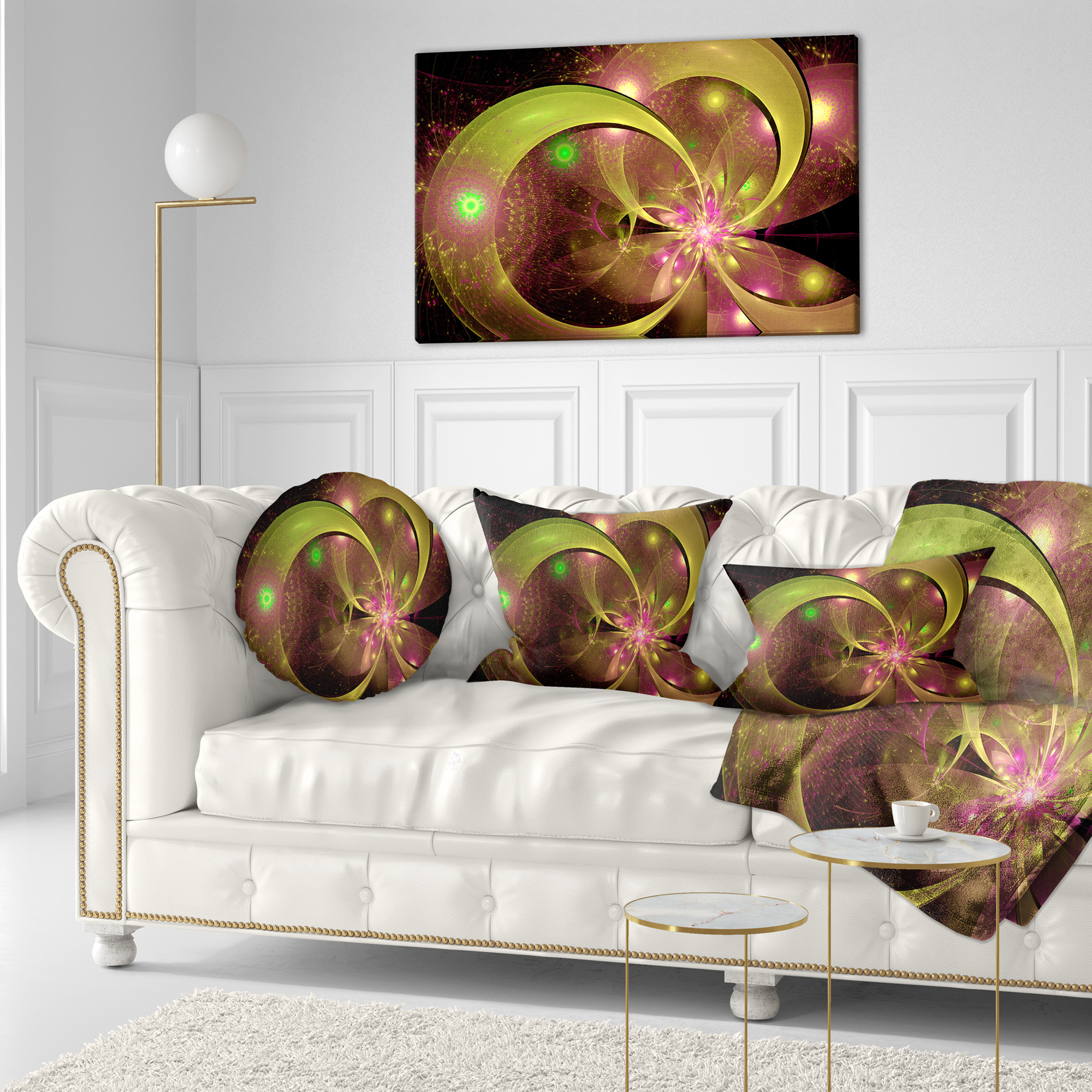 Designart Symmetrical Green Fractal Flower - Floral Throw Pillow - 12x20