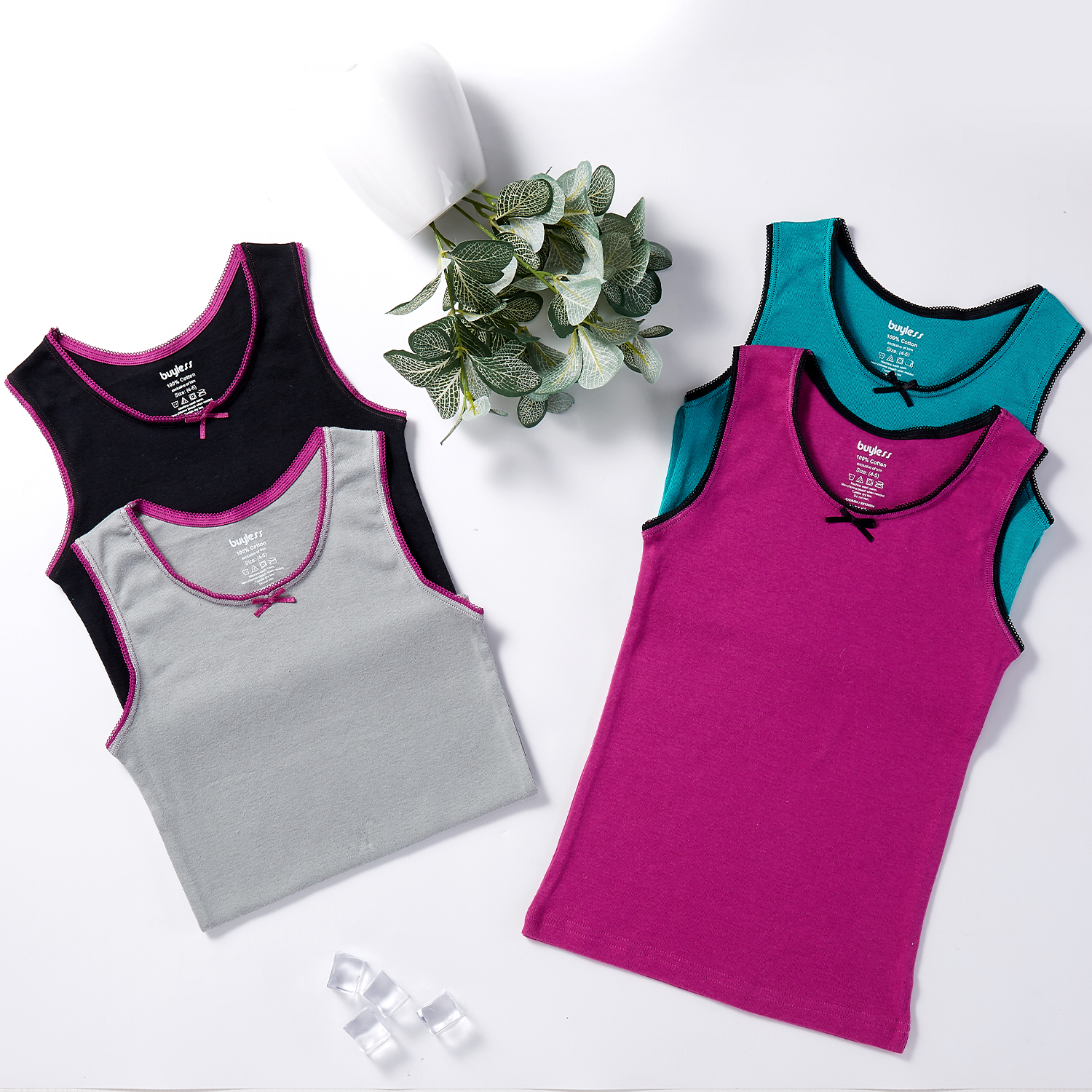 Buyless Fashion Girls Cami Undershirts Cotton Tank Trim and Strap (4