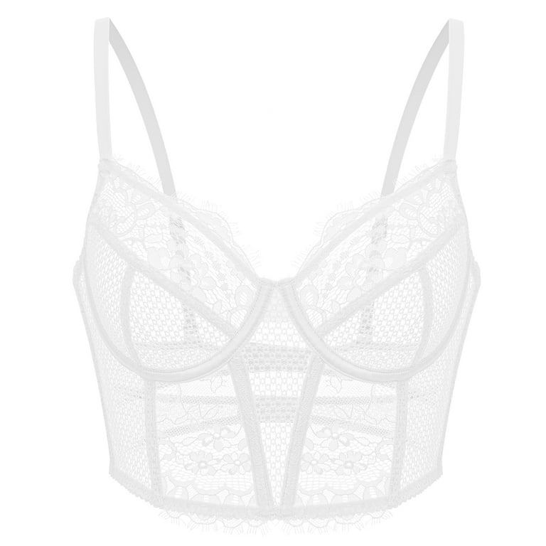 Wingslove Women's Sexy Lace Balconette Bra Longline See Through Unlined  Underwire Multiway Bralette with Silicone Nipple, White 38DD 