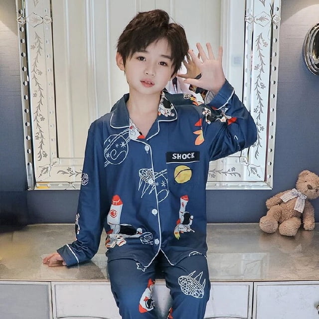Conjunto de pijamas de invierno y Navidad para niños, ropa de dormir de manga larga con dibujos animados, para otoño