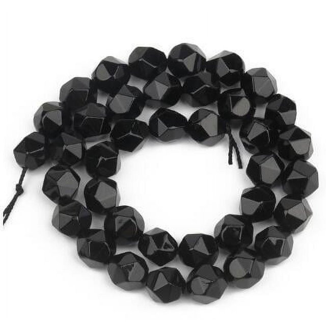 Nvzi-c 2 Pcs Perles Rondes en Pierre Noire Naturelle Découpée Diamant Perles Rondes Accessoires de bracelet Fait Main Créatifs DIY 10mm