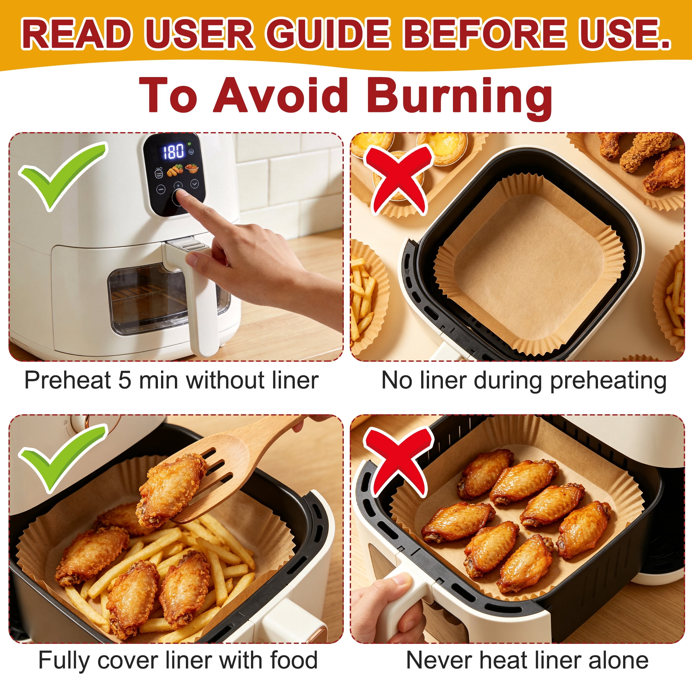 GARITIN Air Fryer Liners 150PCS Square Disposable Airfryer Liners Paper, 8x8 Inch Non-Stick Parchment Paper Sheets, Air Fryer Accessories for Baking Camping BBQ Fits 5-8 QT Airfryer Basket