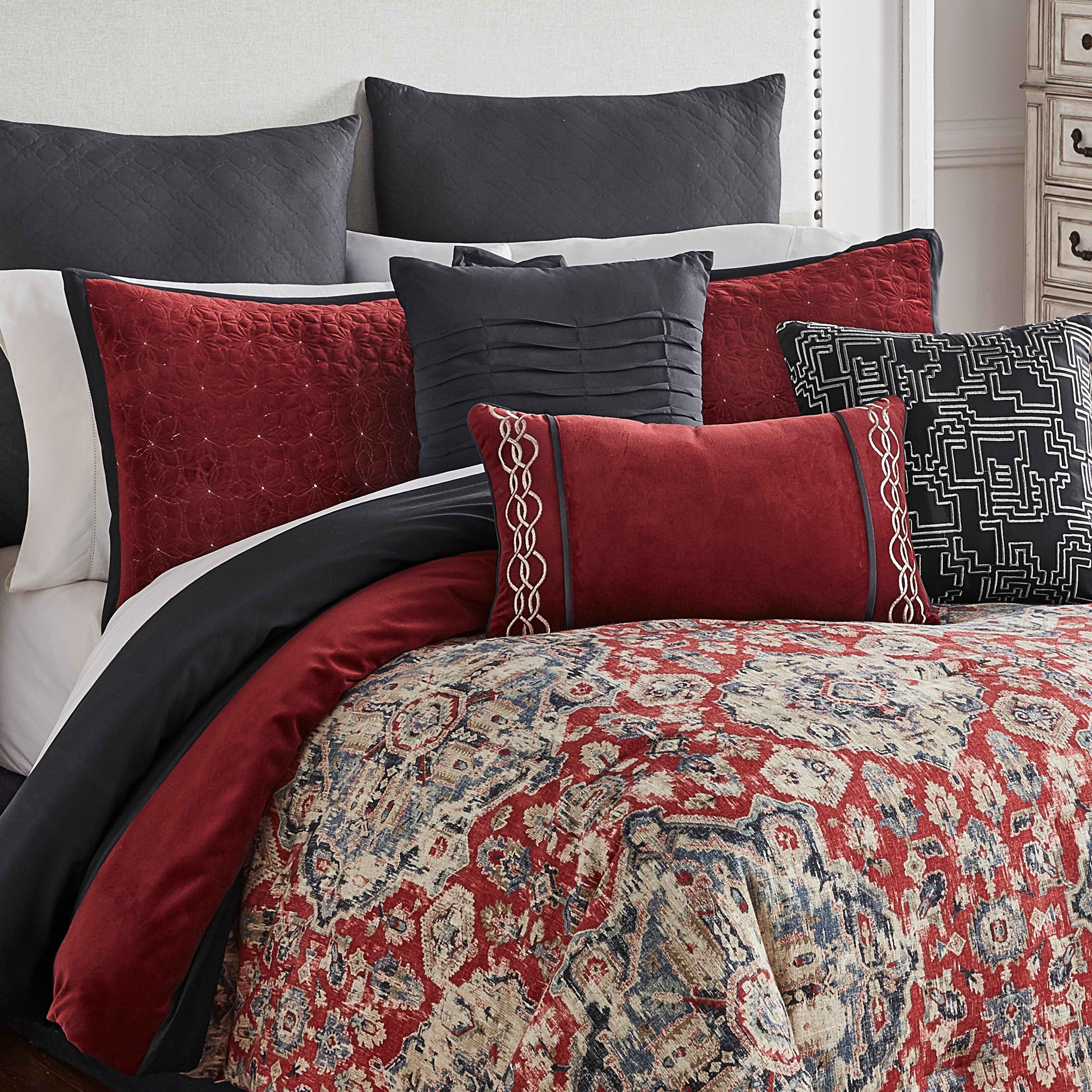 Riverbrook Home 10 Piece Comforter Set, King, Red/Gray, Sadler, Polyfill, Adult