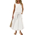 thumbnail image 4 of Mifsaly 2 Piece Skirt Sets for Women Sleeveless Crop Top and High Waist A-Line Skirt with Pockets Comfortable Summer Vacation Matching Lounge Set XXL, 4 of 8