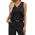 thumbnail image 3 of Women'S Silk Satin Tank Tops V Neck Casual Camisoles Sleeveless Business Work Blouses Dressy Summer Shirts Black XL, 3 of 8