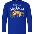 thumbnail image 3 of Inktastic Merry Slothmas Cute Christmas Sloth in Hat with Lights Long Sleeve Youth T-Shirt, 3 of 5