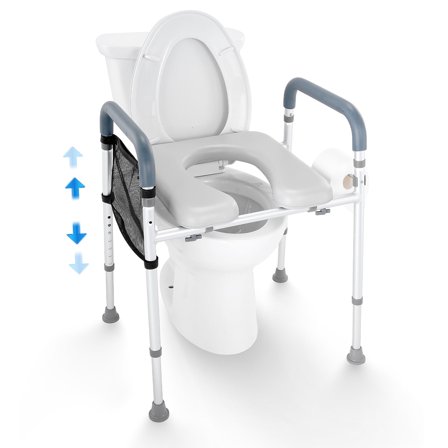 VEVOR Raised Toilet Seat, 7-Position Height Adjustment 19.3" - 25.2", 350lbs Weight Capacity, with Comfort Padded Aluminum Frame, Universal Toilet Seat Riser