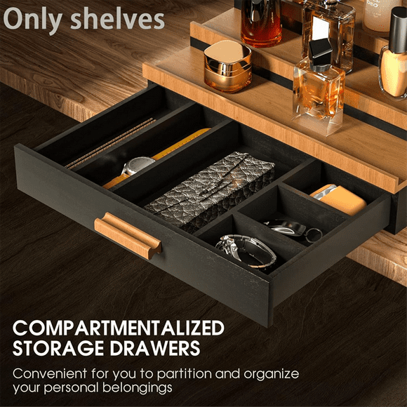 Wooden Cosmetics Storage Box Perfume Display Stand with Hidden Drawer Stepped Perfume Storage Box