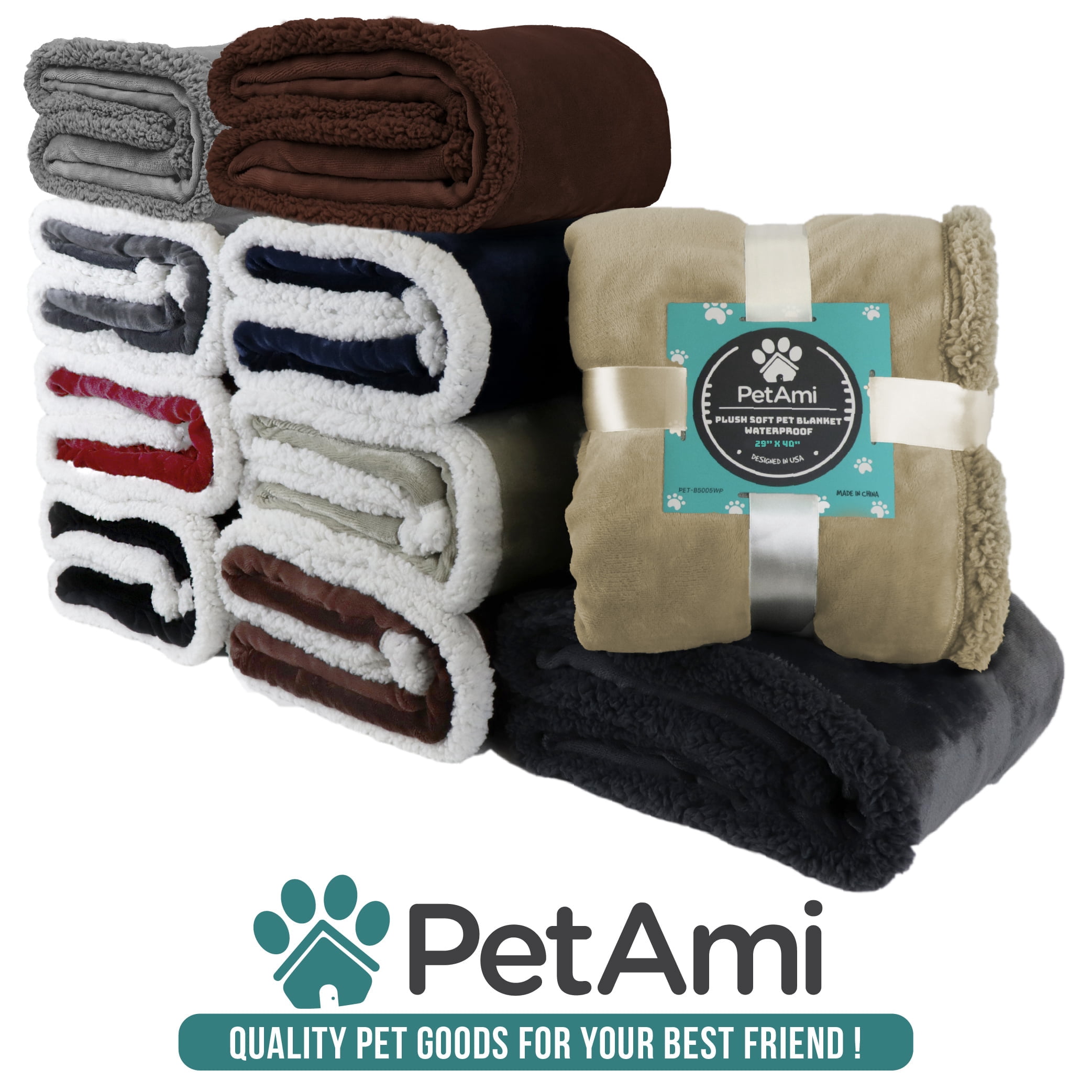 PetAmi Waterproof Dog Blanket for Couch, Large 60x40, Pee Proof Sherpa Fleece Reversible Pet Throw, Furniture Protector for Bed Sofa Kennel, Soft Washable Cover for Medium Dogs Cats, Blue Grey