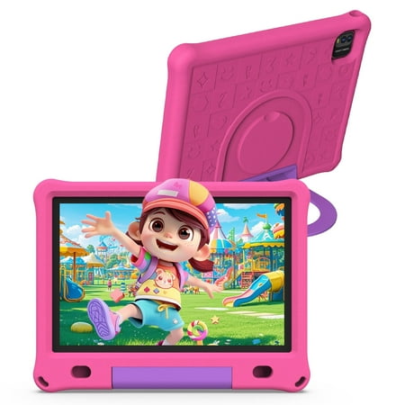 Android 15 Tablet,10.1 inch Kids Tablet,12GB+64GB+1TB Expand Tablets for Kids with Kids Space, Quad-core CPU, 5G WiFi 6, 6000mAh Big Battery, Parental Control, 2+8MPDual Camera, Pink