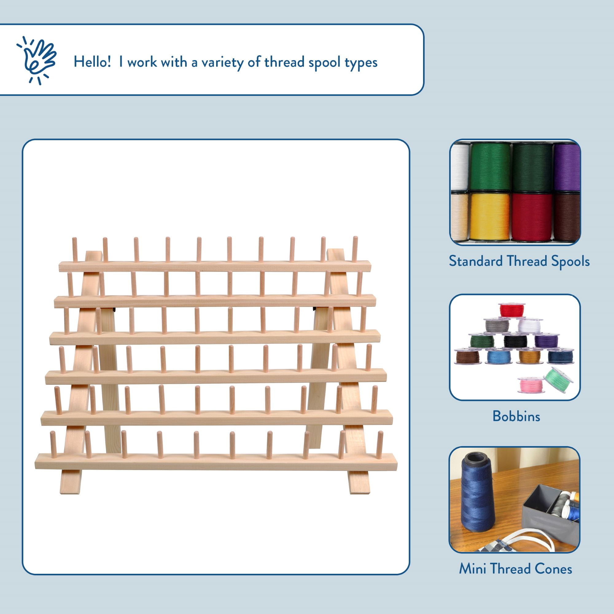(3 pack) Hello Hobby Wood Thread Spool Rack, Holds 60 Spools