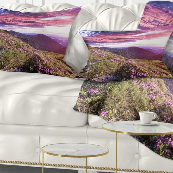 Designart Rhododendron Flowers in Hills - Landscape Photo Throw Pillow - 12x20