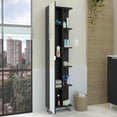 thumbnail image 2 of 62H"Mirror Linen Single Door Cabinet, Five External Shelves, Four Interior Shelves, Black, 2 of 5