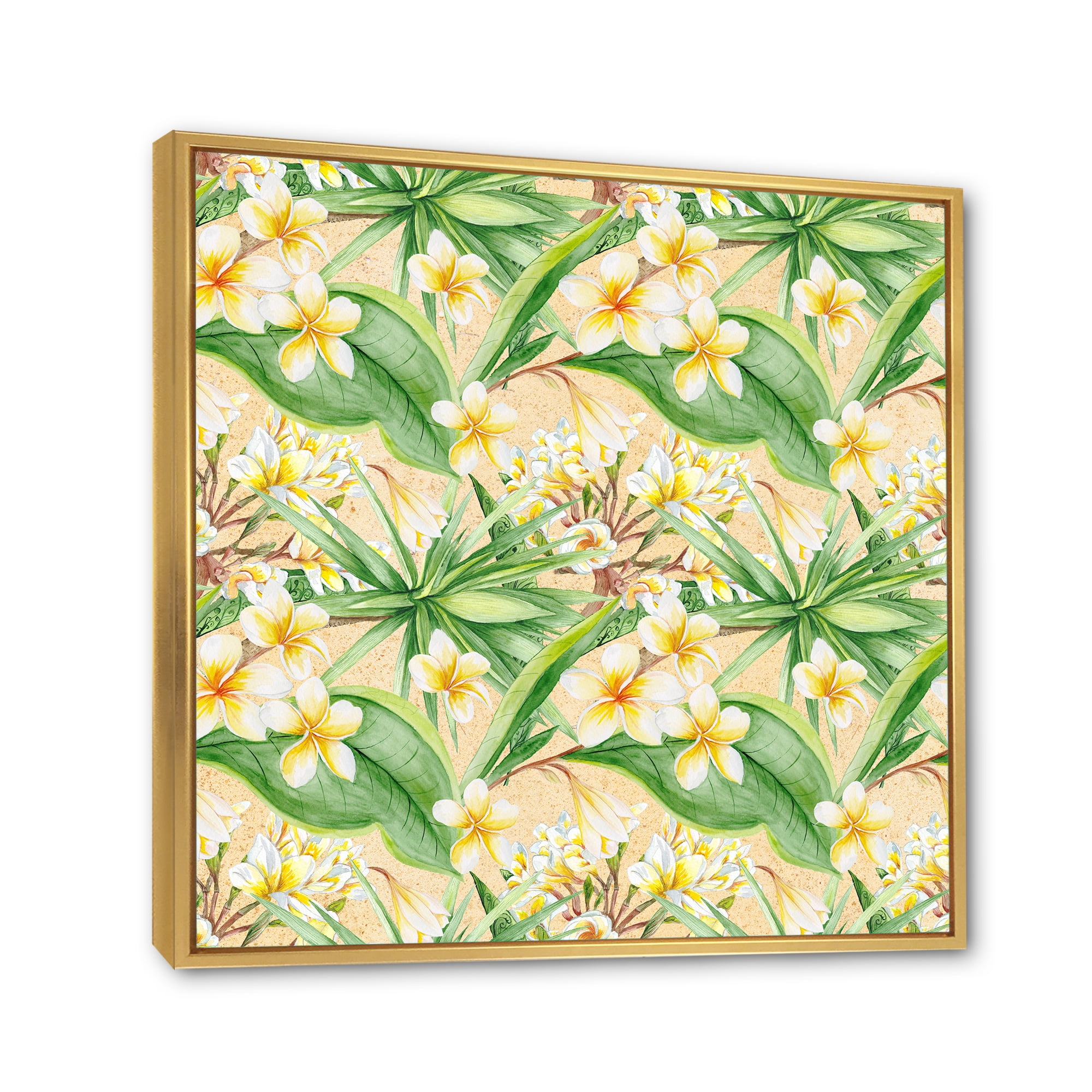 Designart 'Yellow Flowers and Tropical Foliage XIII' Modern Framed Canvas Wall Art Print