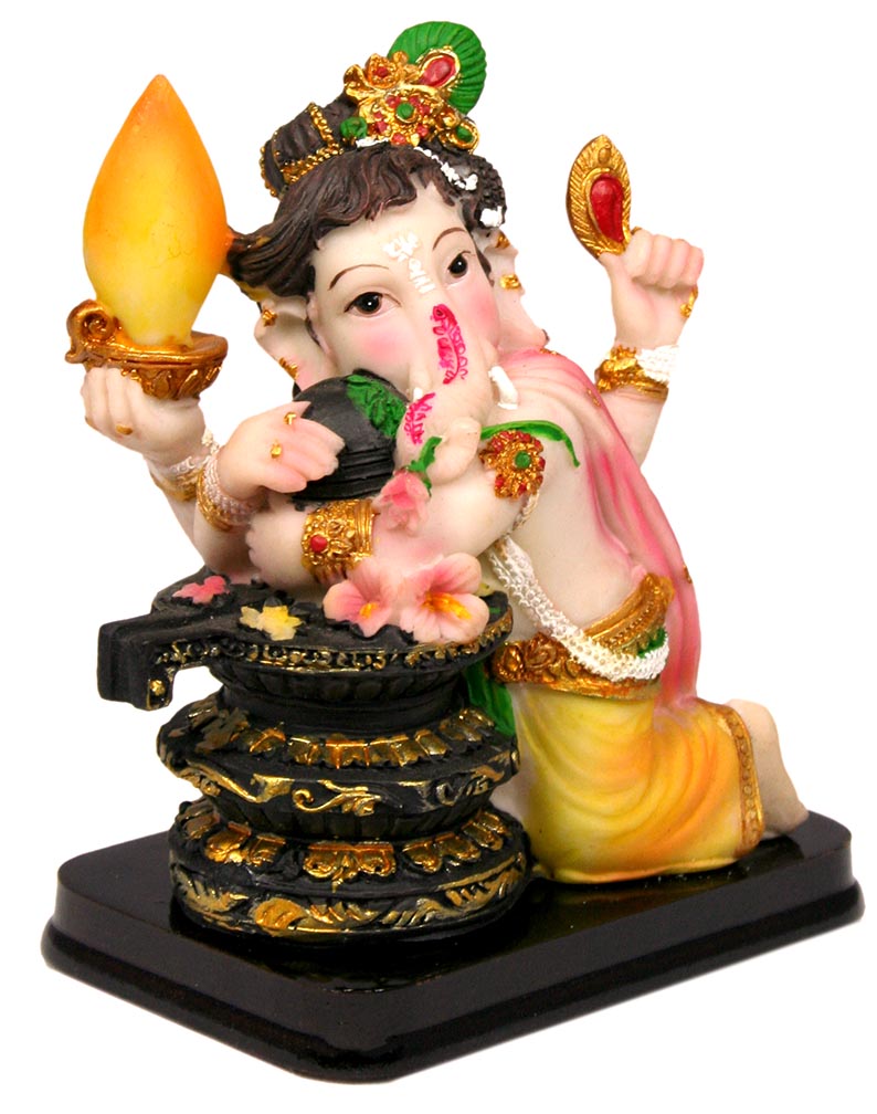 Ganesha Statue 4.5" Young Ganesh hugging Shiva Lingam