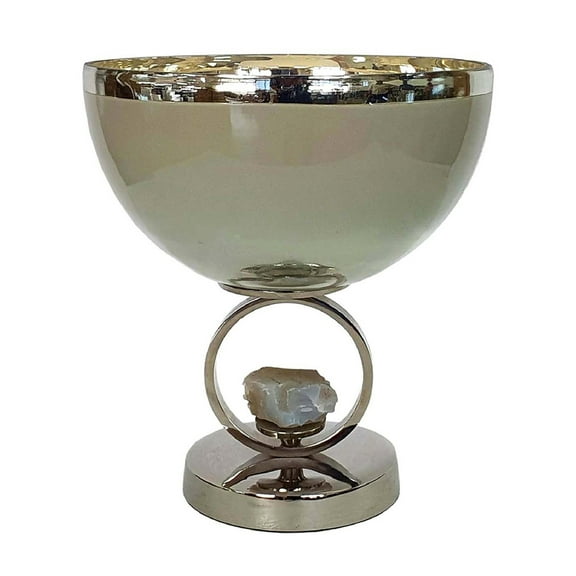 A&B Home Celine Glass Bowl with Aluminum Base - 9.5"Dia. x 10"H - Silver/Cream