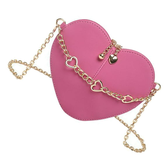 URTERYSER Heart Shaped Crossbody Bag Fashionable PU Leather Shoulder Bags with Chain Strap Satchel Purse for Women and Teens Pink